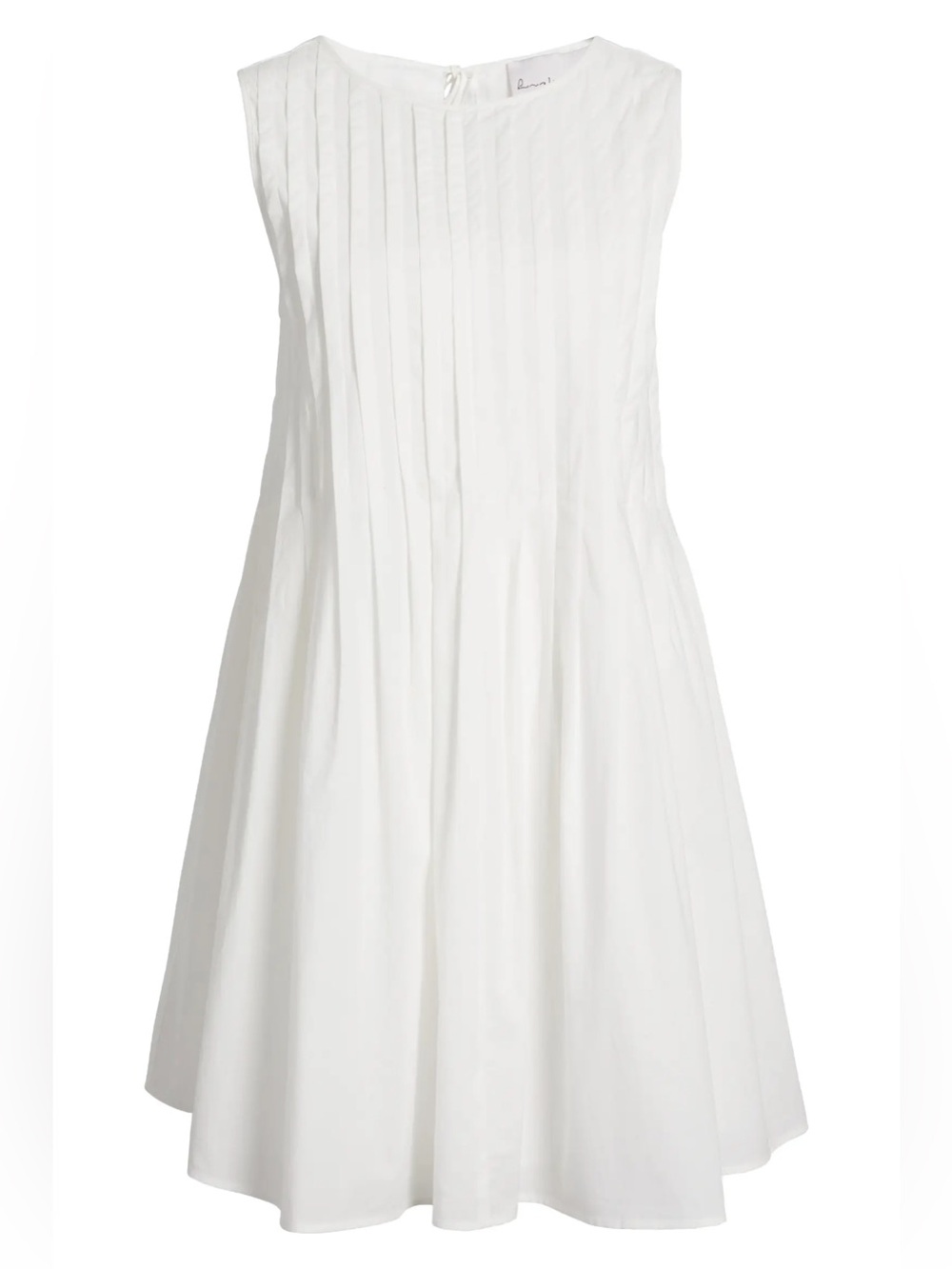 Charles Henry Pleated Sleeveless White Cotton Minidress